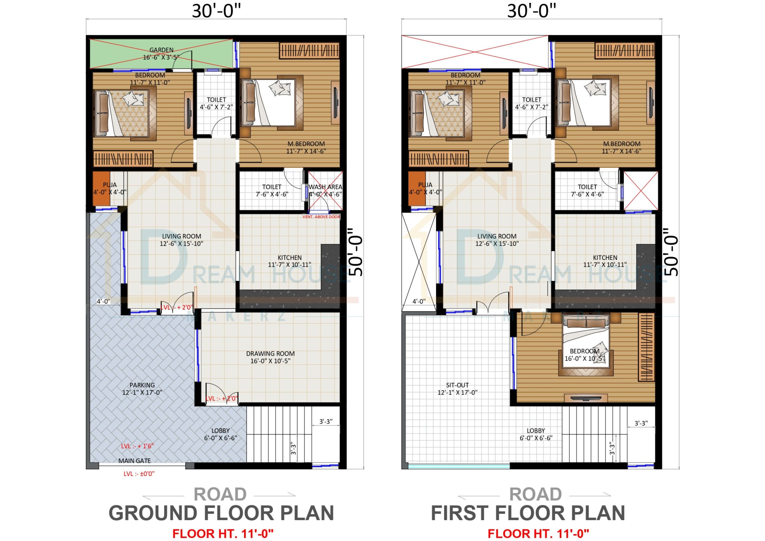 Duplex 5-BHk Modern House Plan in 1500 Square Feet