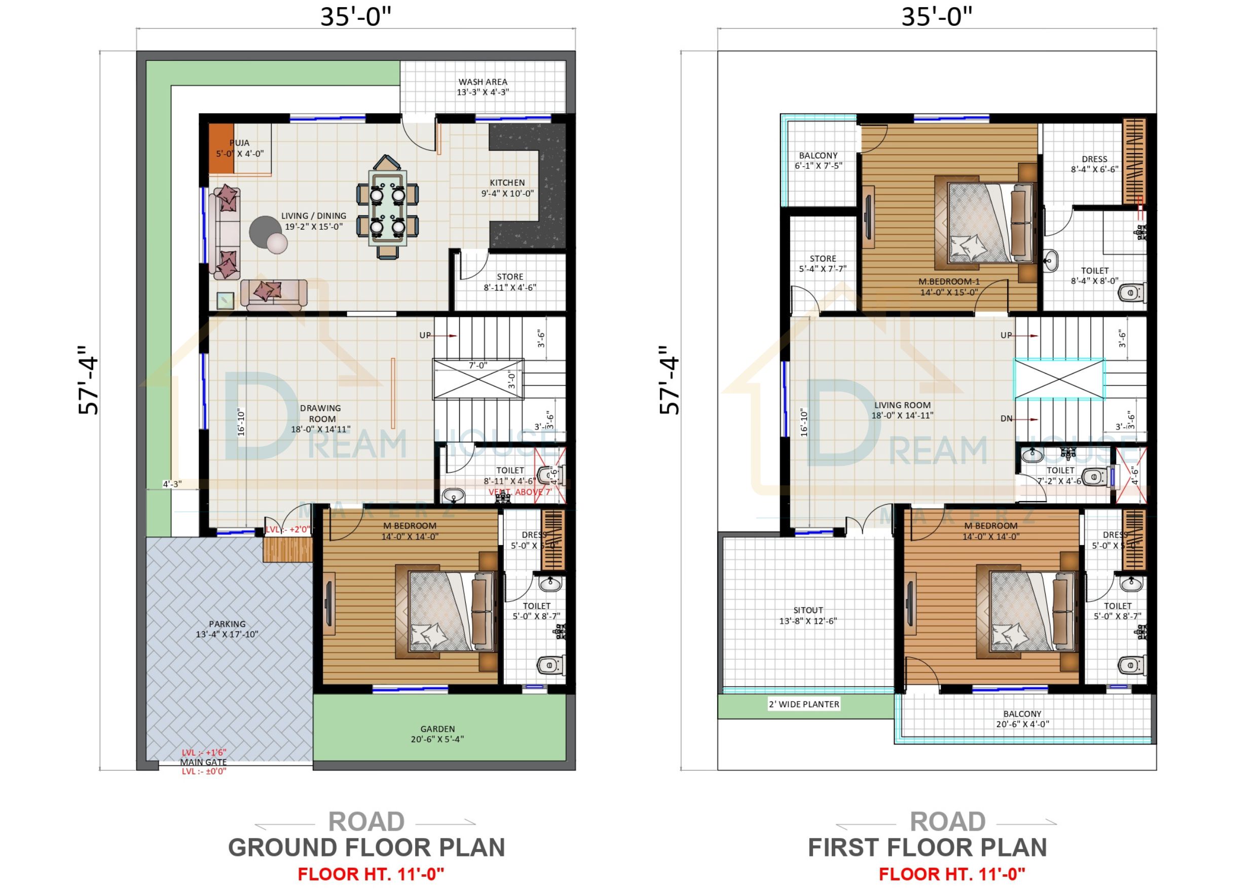 Duplex 3-BHK Modern Residential House Plan