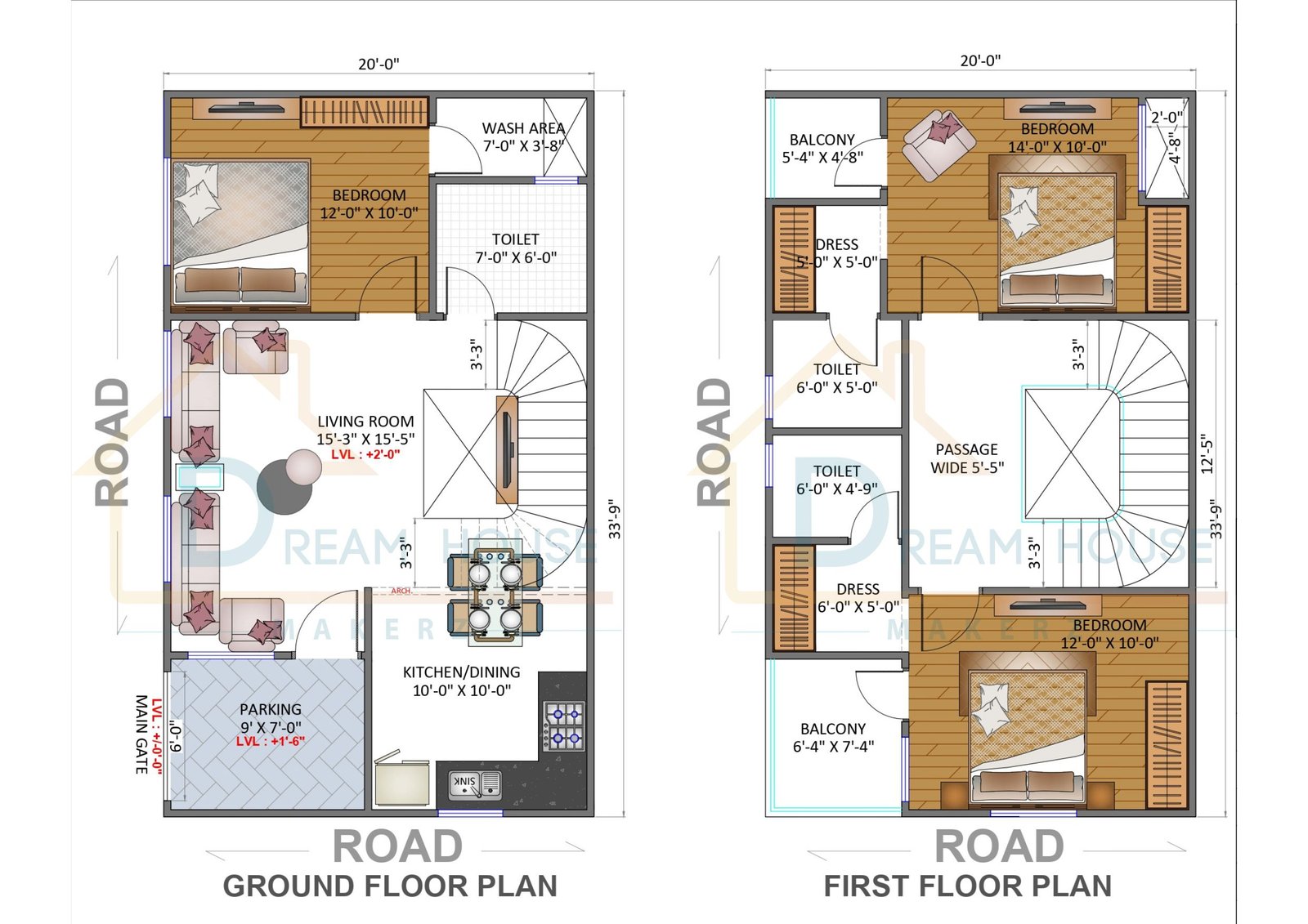 Duplex Small 3-BHK Modern Residential House Plan