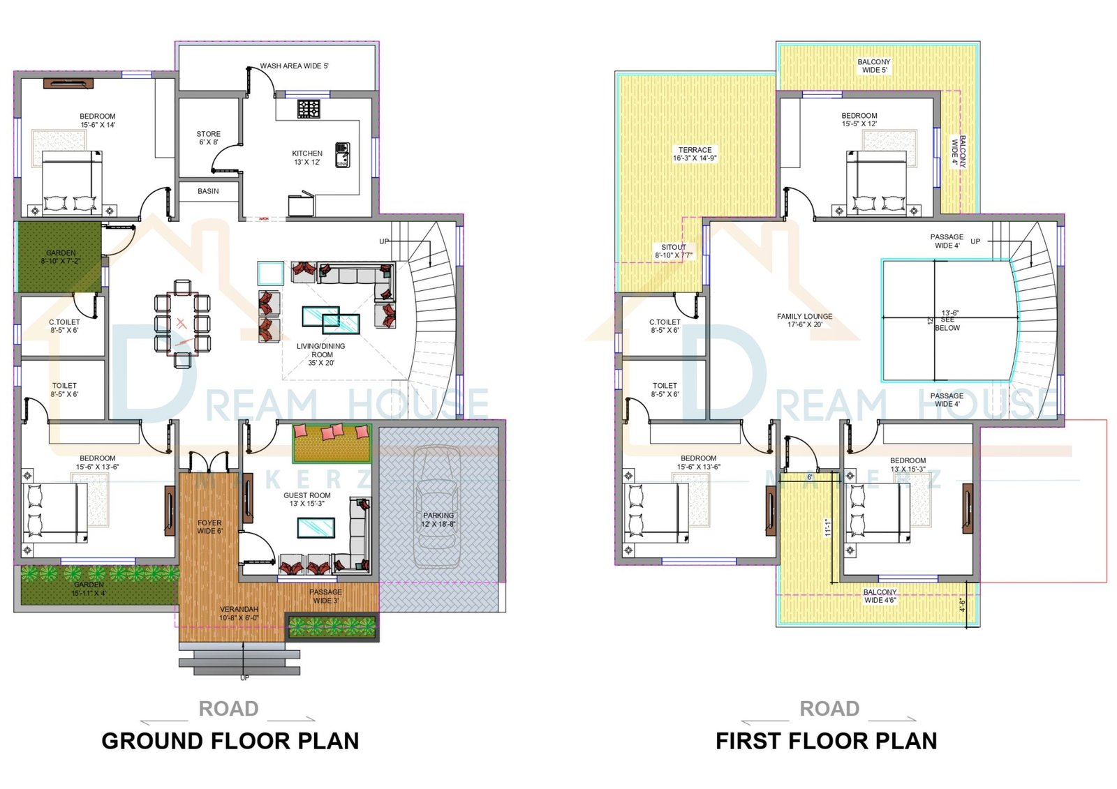 Duplex Modern Residential Bungalow Plan