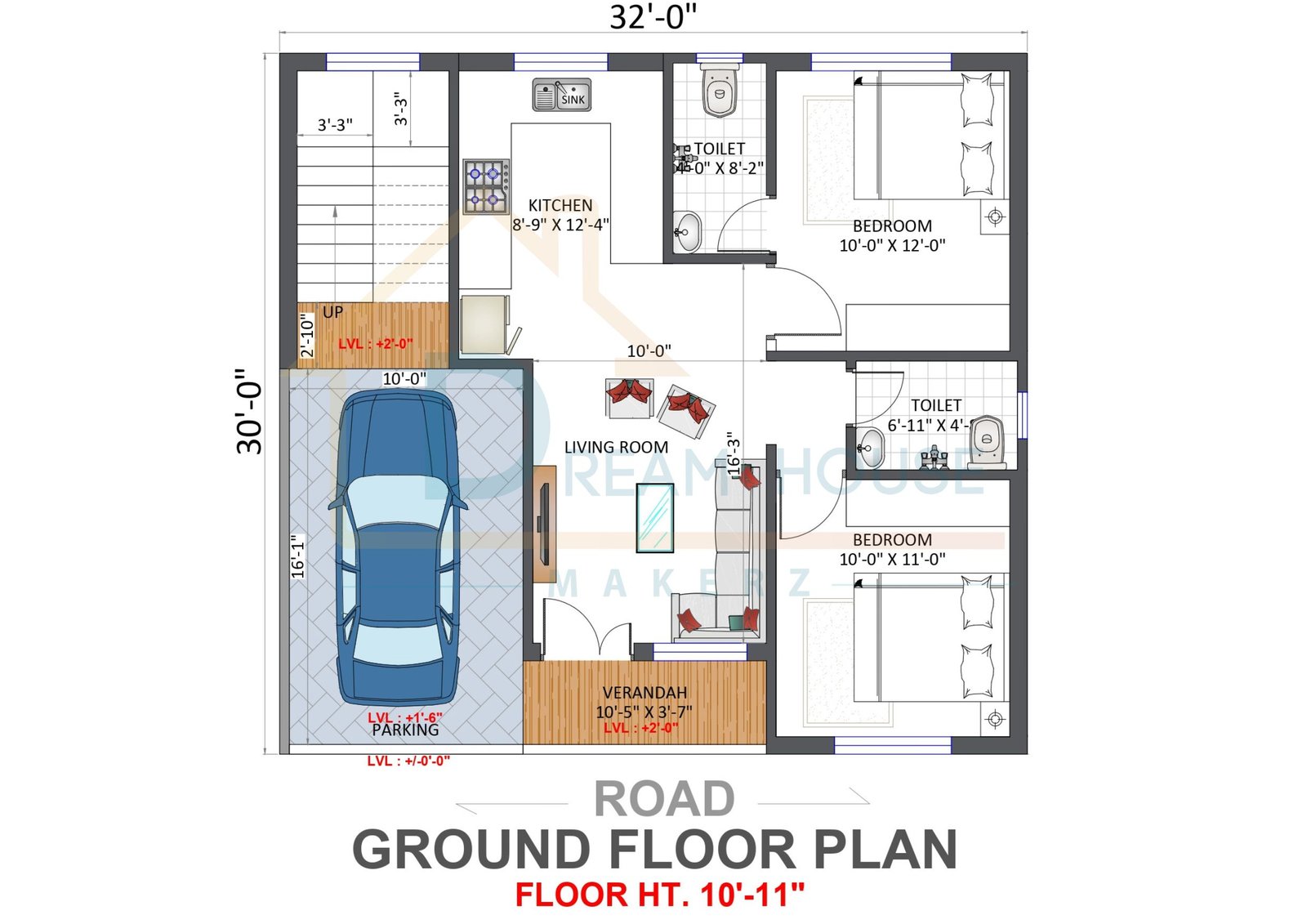 2-BHK Modern House Plan Under 1000 Square Feet