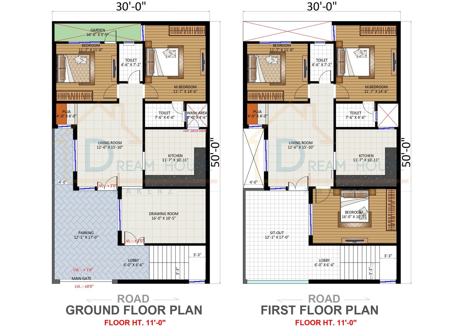 Duplex 5-BHk Modern House Plan in 1500 Square Feet