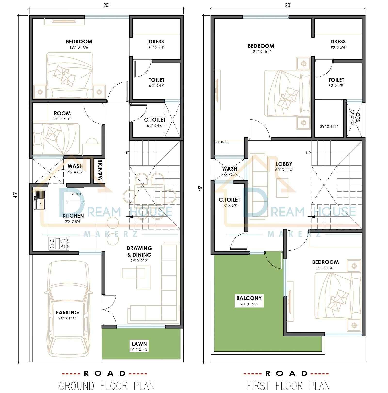 Duplex 3-BHK Modern House Floor Plan