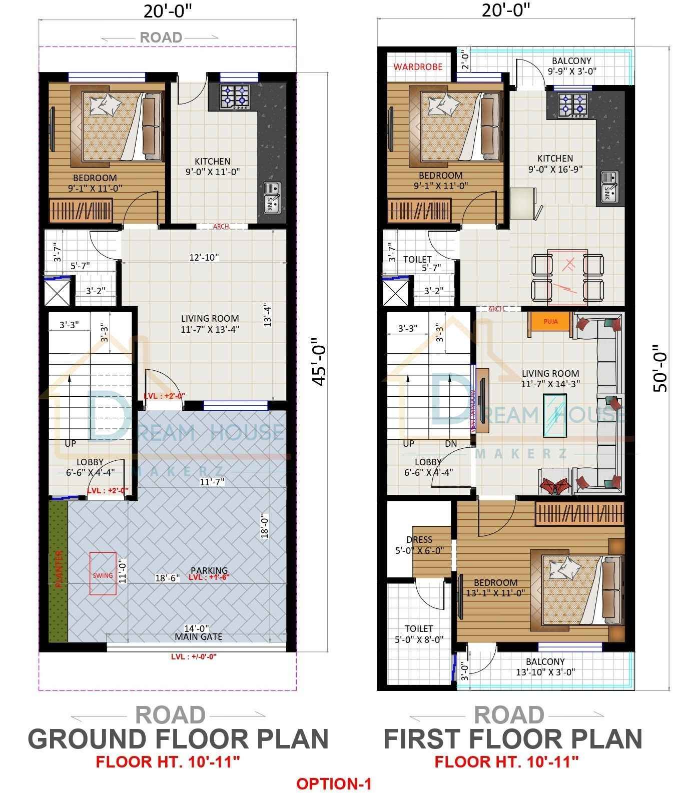 Duplex 3-BHK House Plan with Parking & External Stairs