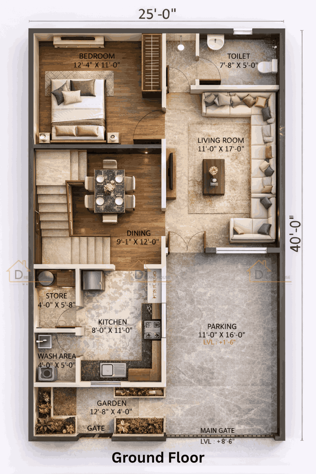 Modern Residential House Plan in 1000 Square Feet