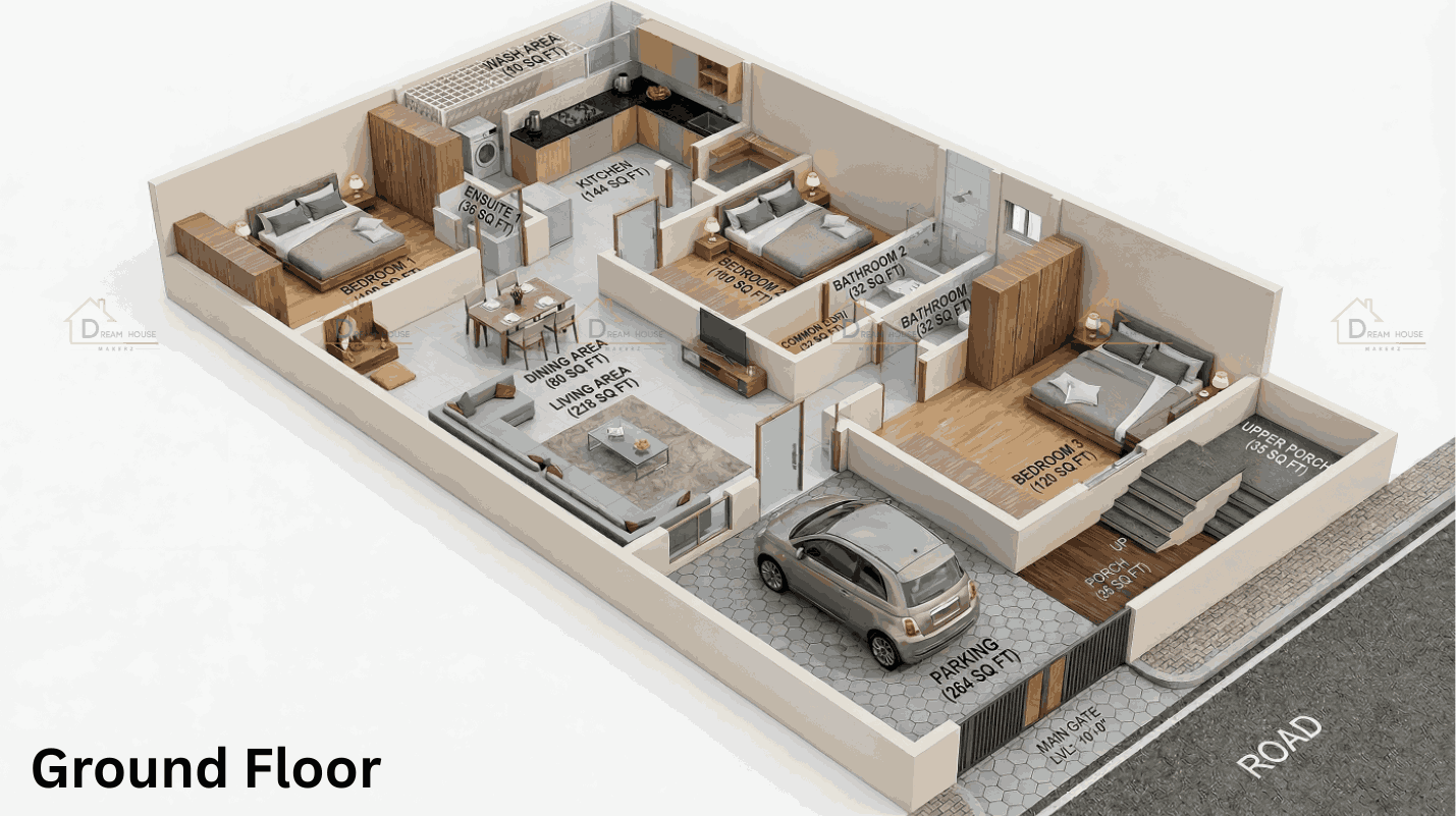 Duplex Modern Residential 3D House Floor Plan