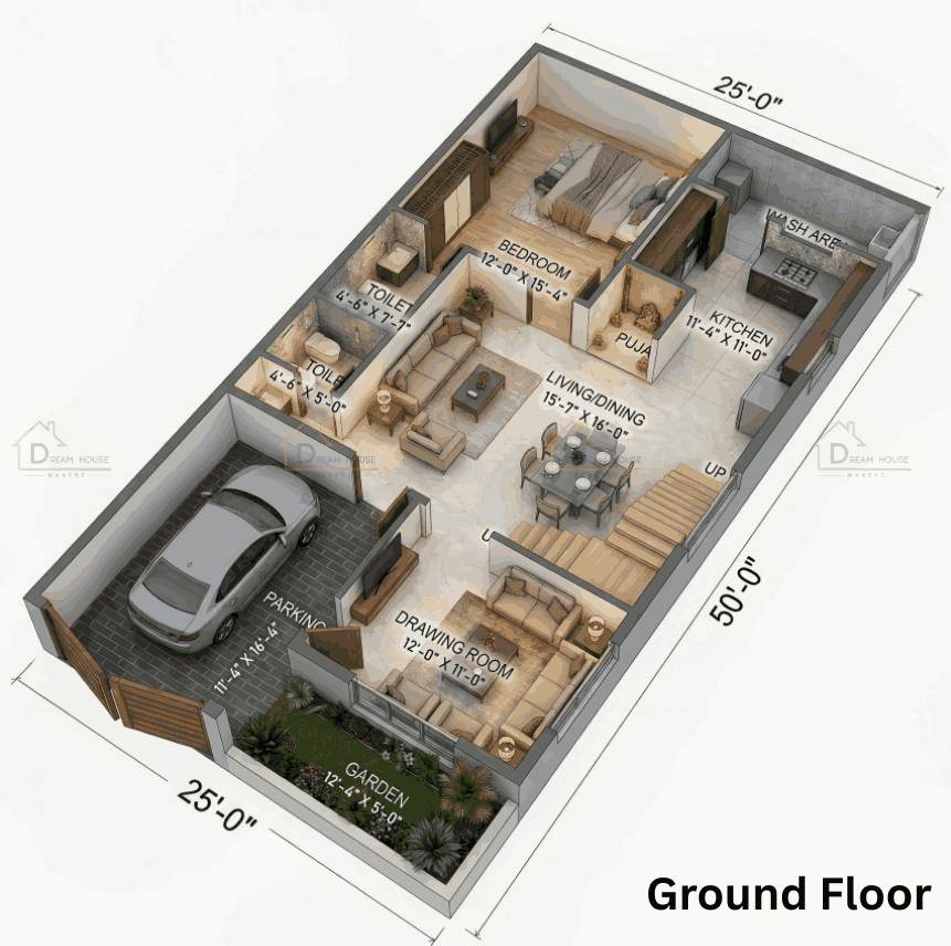Duplex Modern Residential 3D House Floor Plan