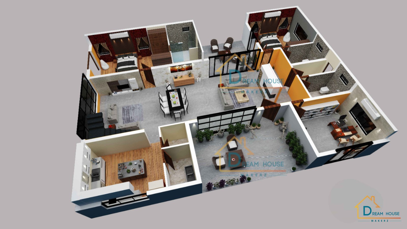 Modern Spacious 3-D Floor Plan