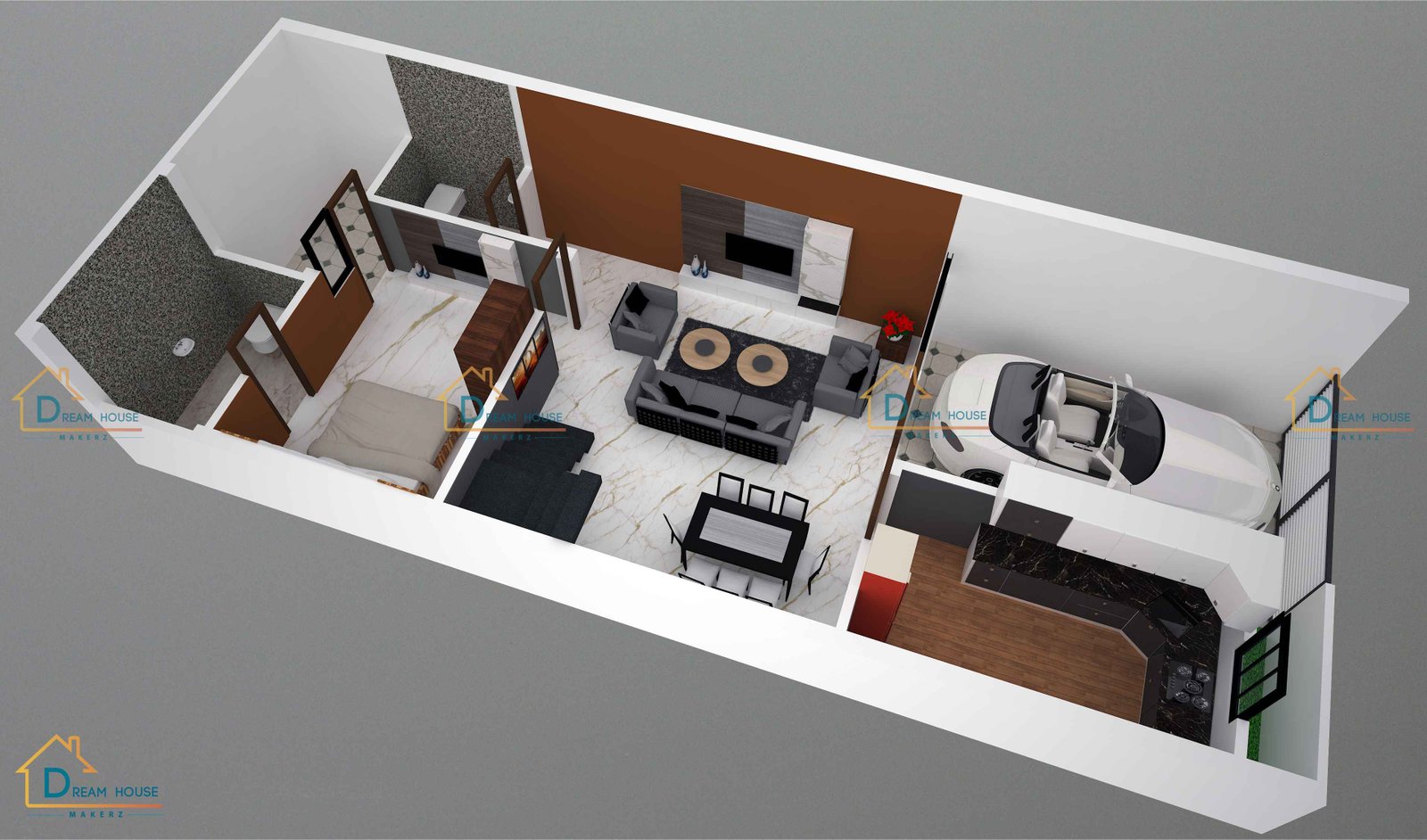 Modern 3D House Floor Plan Under 700 Square Feet