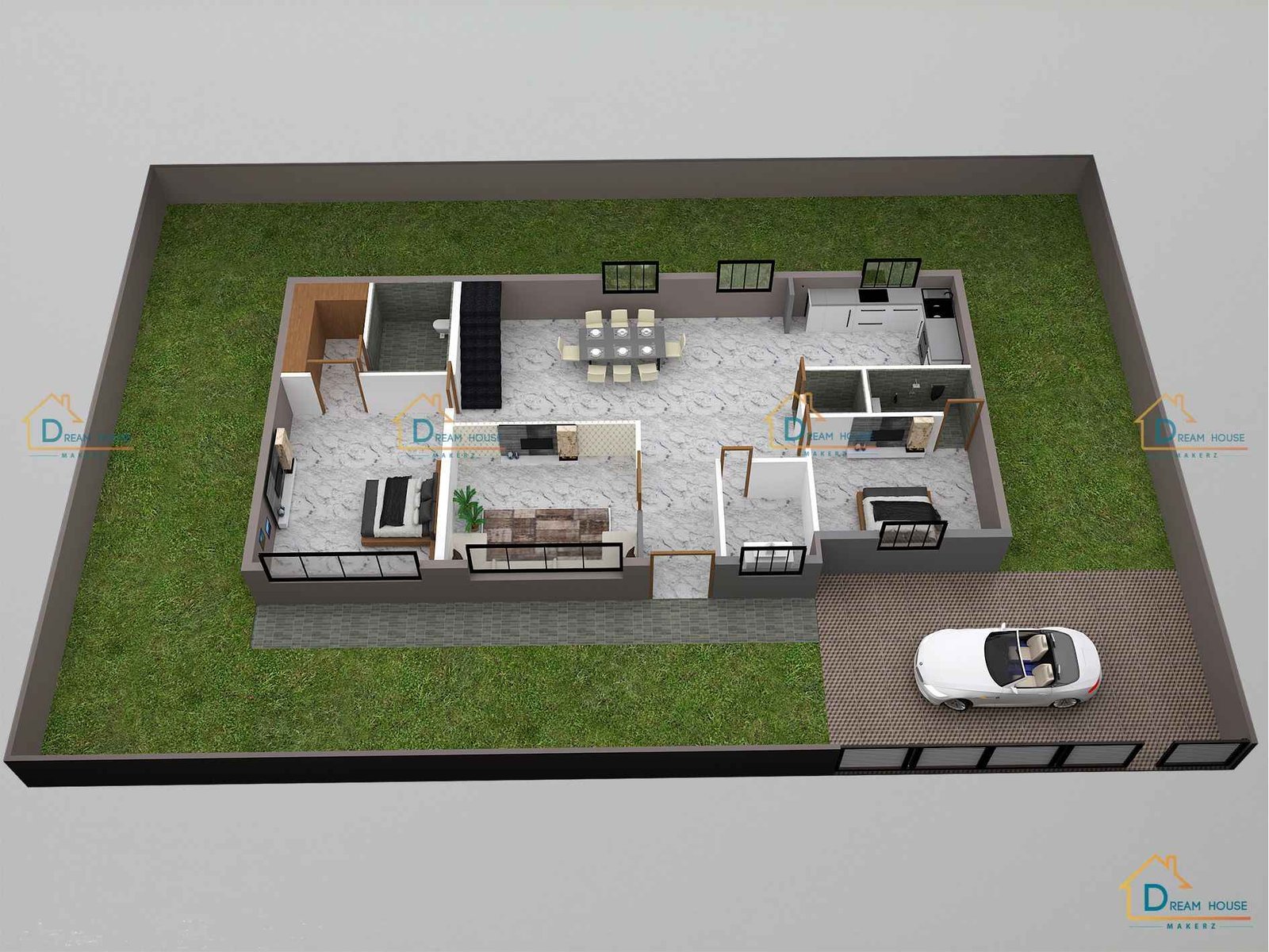 Duplex 4-BHK Modern House 3D Floor Plan
