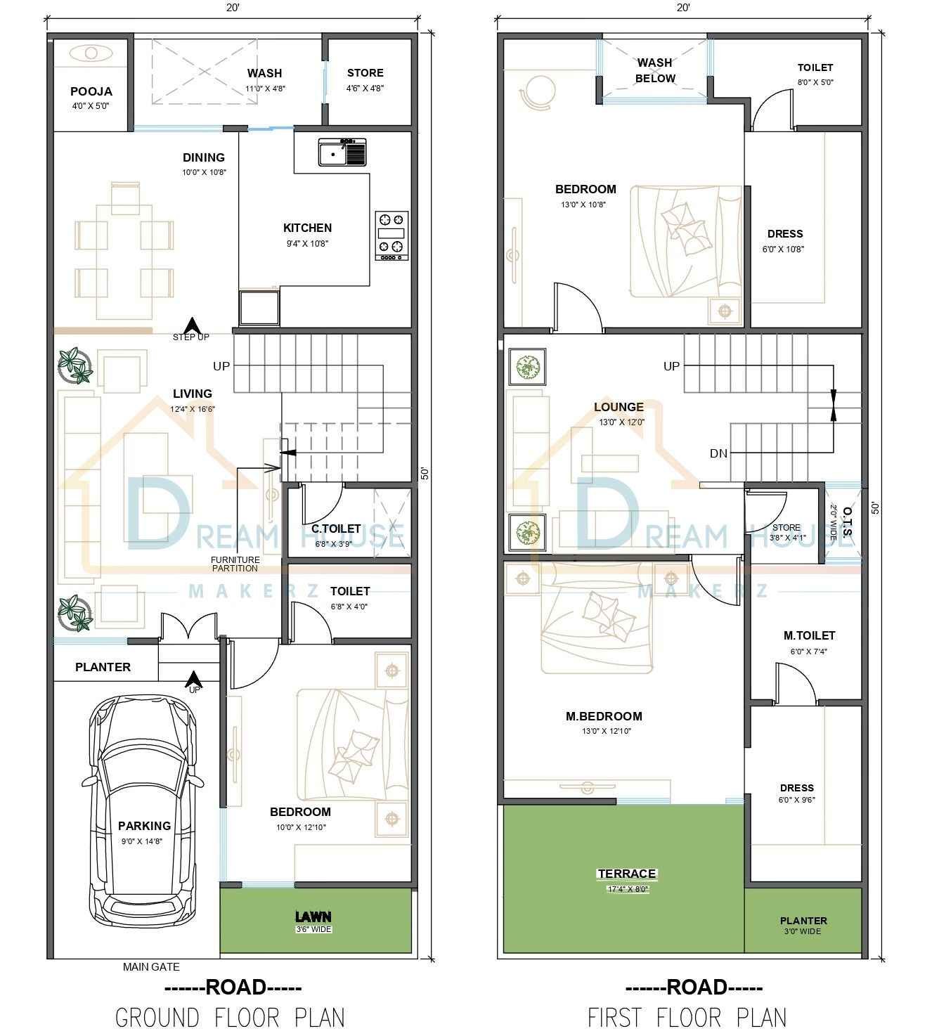 Duplex 3-BHK Modern House Plan in 1000 Square Feet