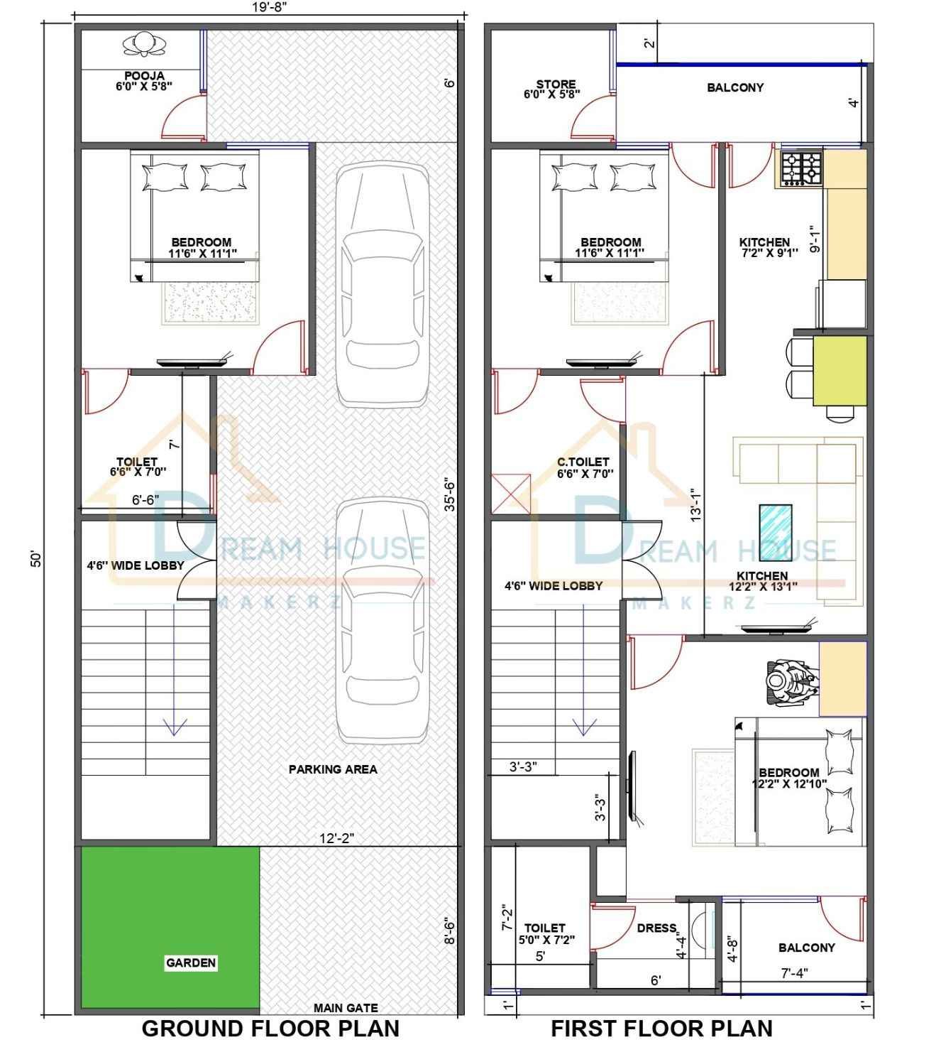 Duplex 3-BHK Modern House Plan with Car Parking
