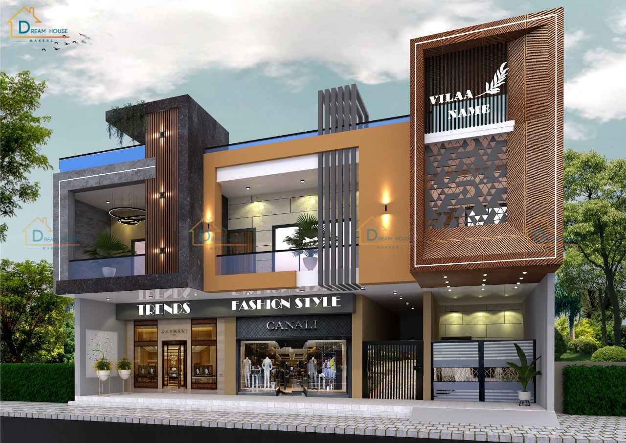 4-BHK Modern House with Shops