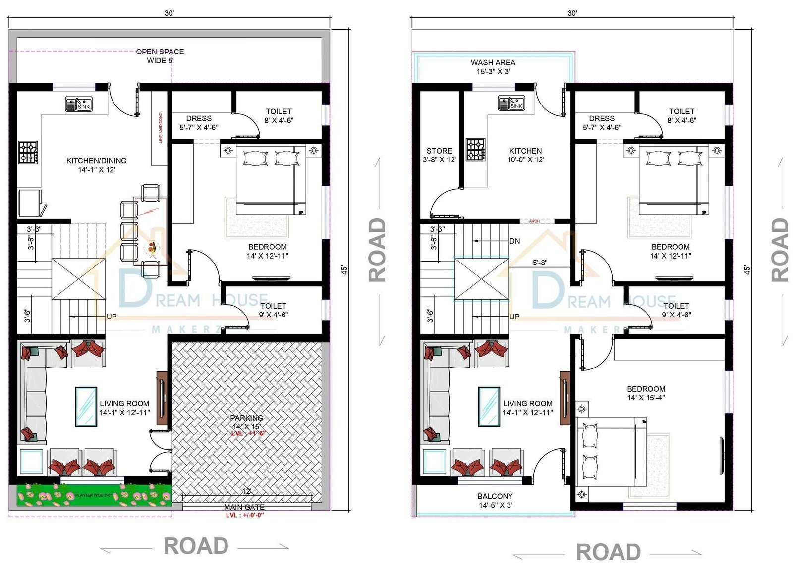 Duplex Residential 1-BHK & 2-BHK Floor Plan