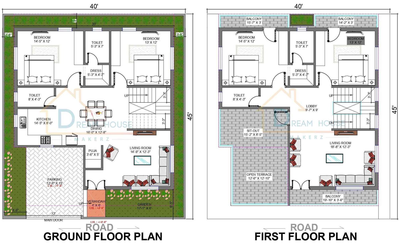 Duplex 4-BHK Residential Modern House Floor Plan