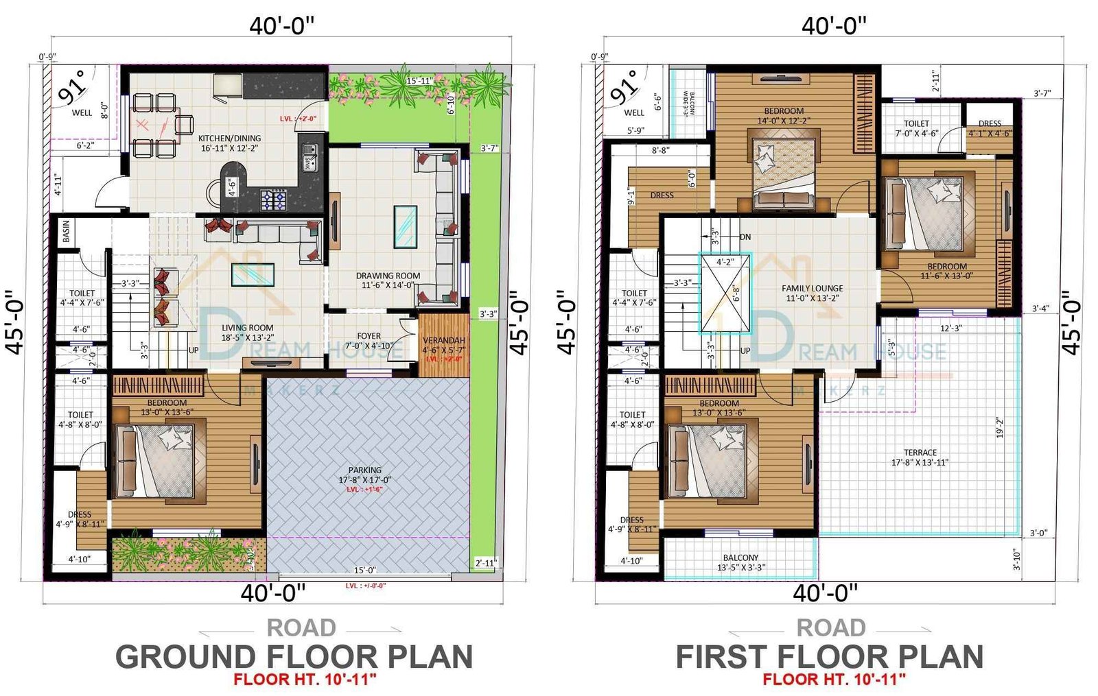 Duplex 4-BHK with Parking & Open Terrace Residential Modern House Floor Plan
