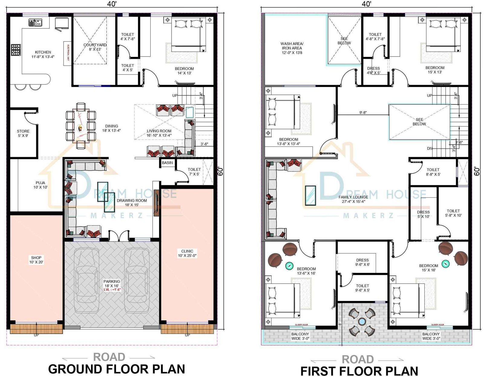Duplex 5-BHK Modern with Shops Residential House Floor Plan