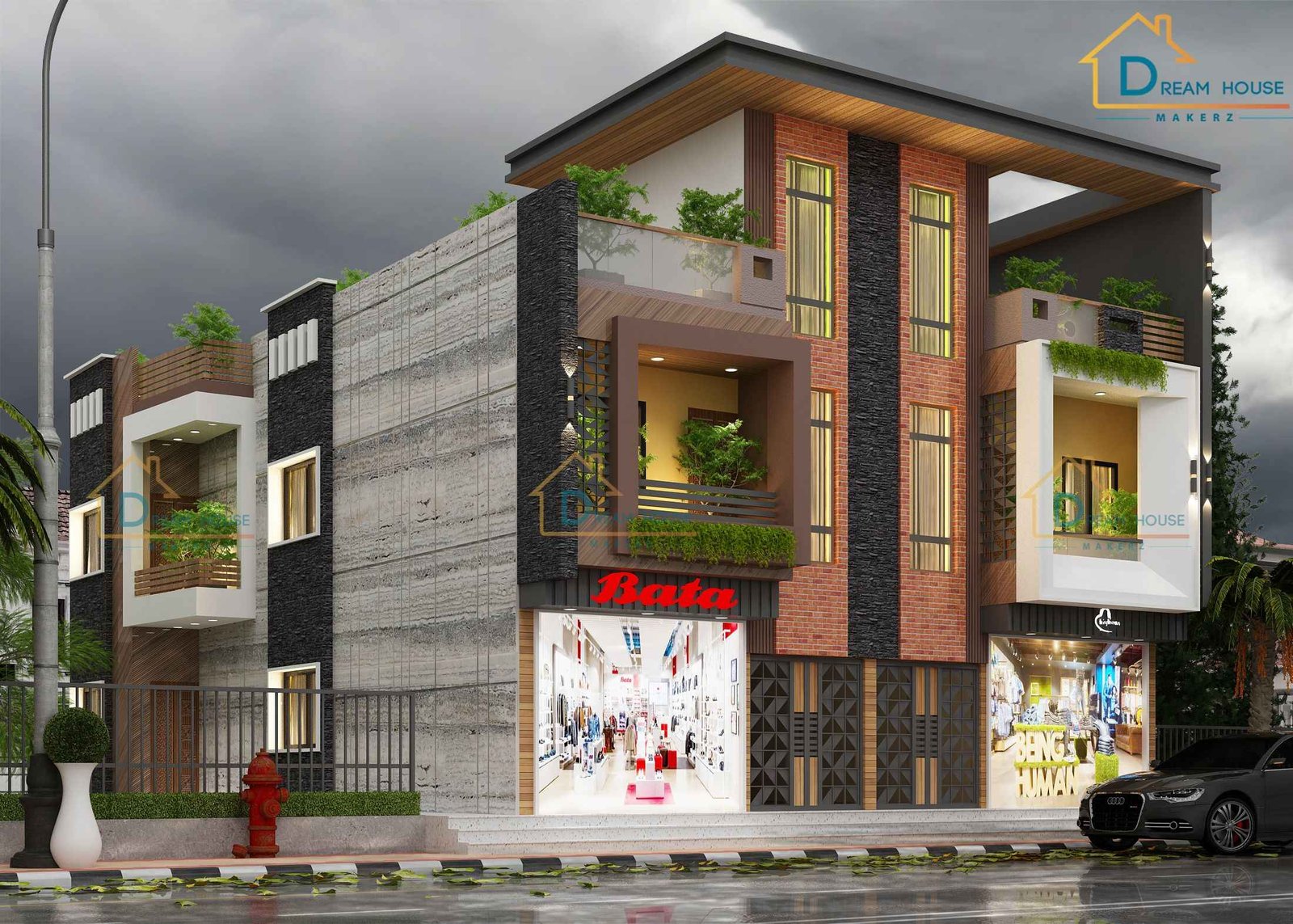 Duplex Modern House with Shops