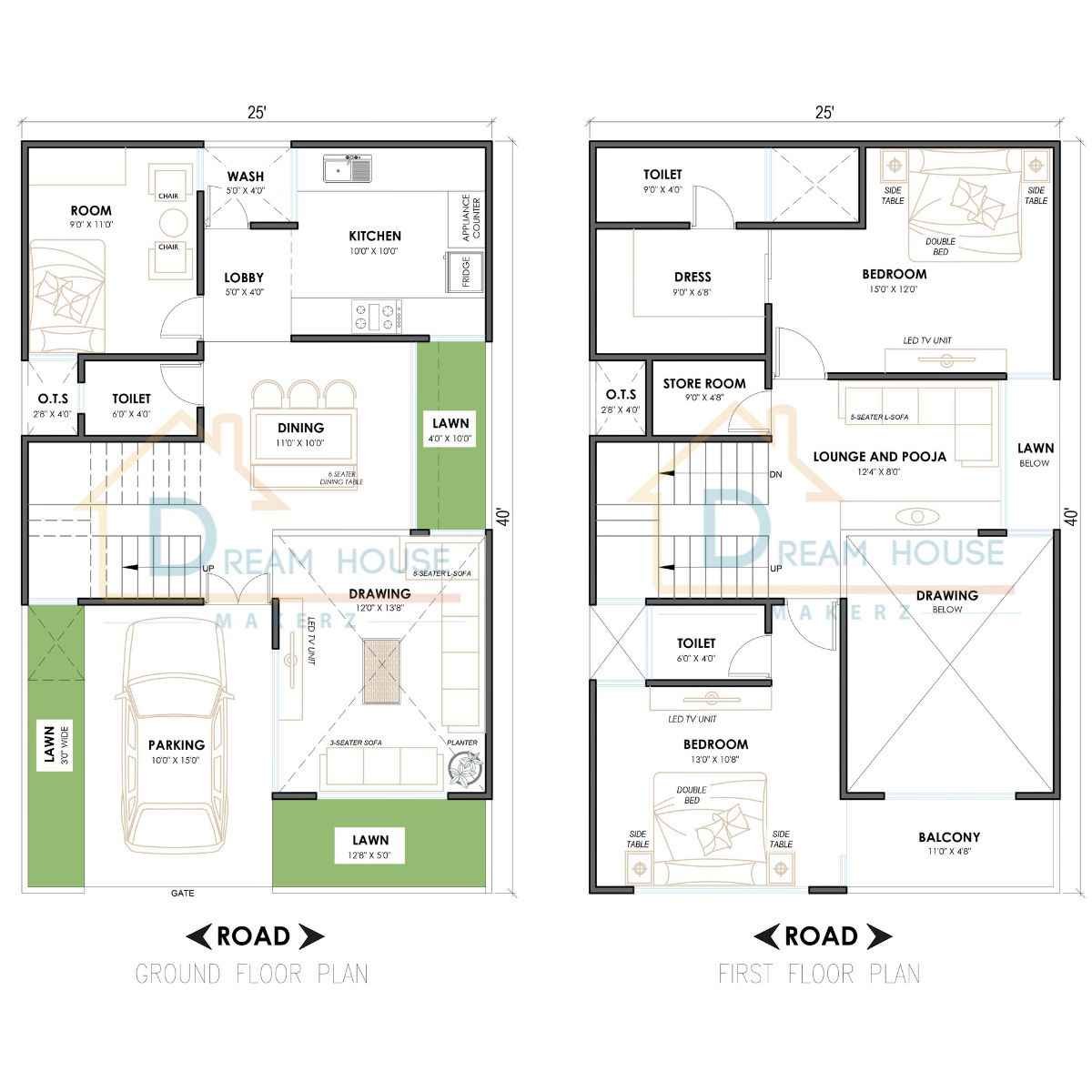Duplex 3-BHK House Floor Plan