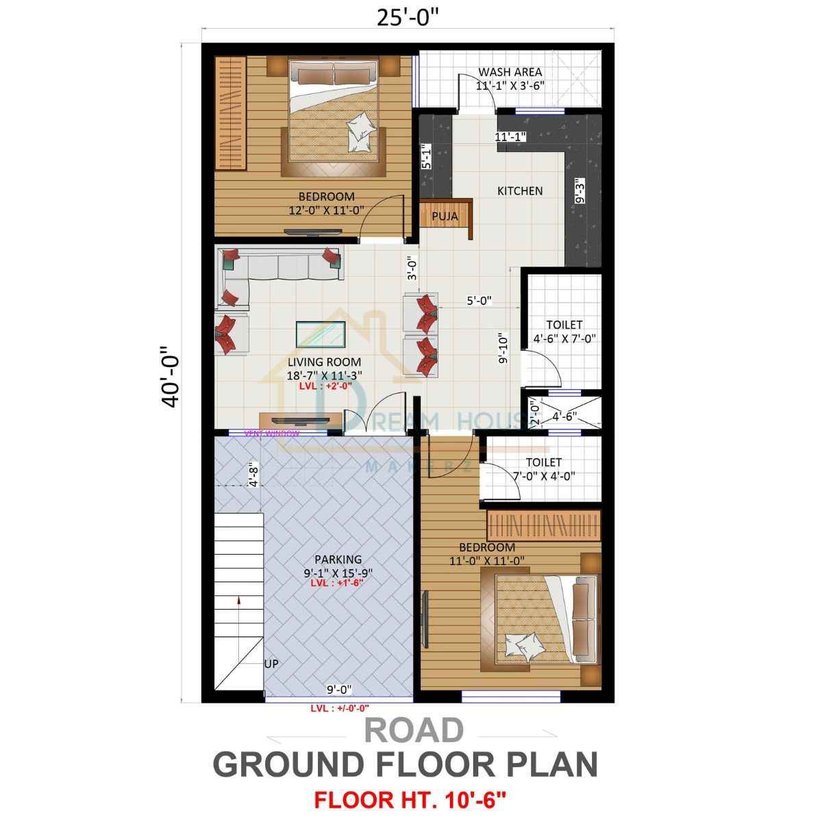 Simplex 2-BHK House Floor Plan