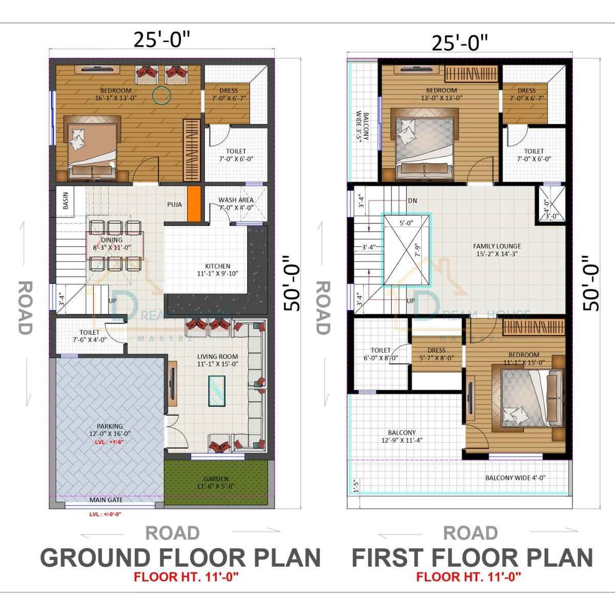 Duplex 3-BHK Modern Residential House Floor Plan