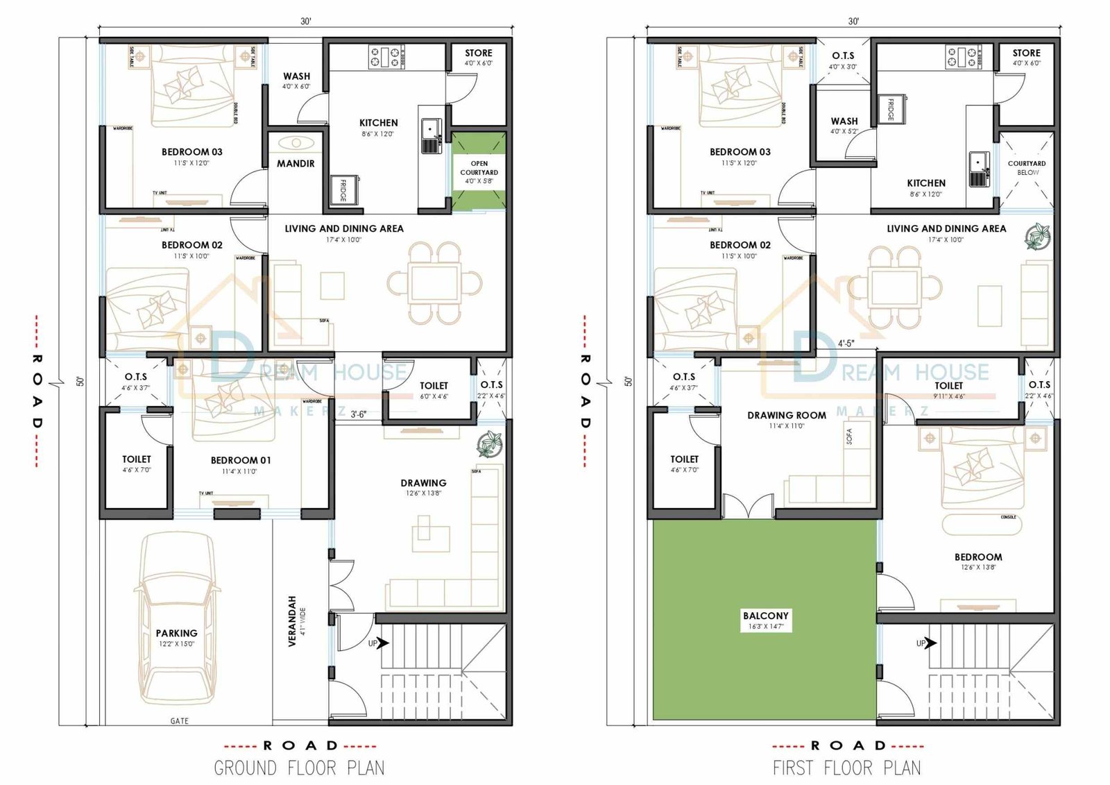 Duplex 3-BHK Independent House Floor Plan