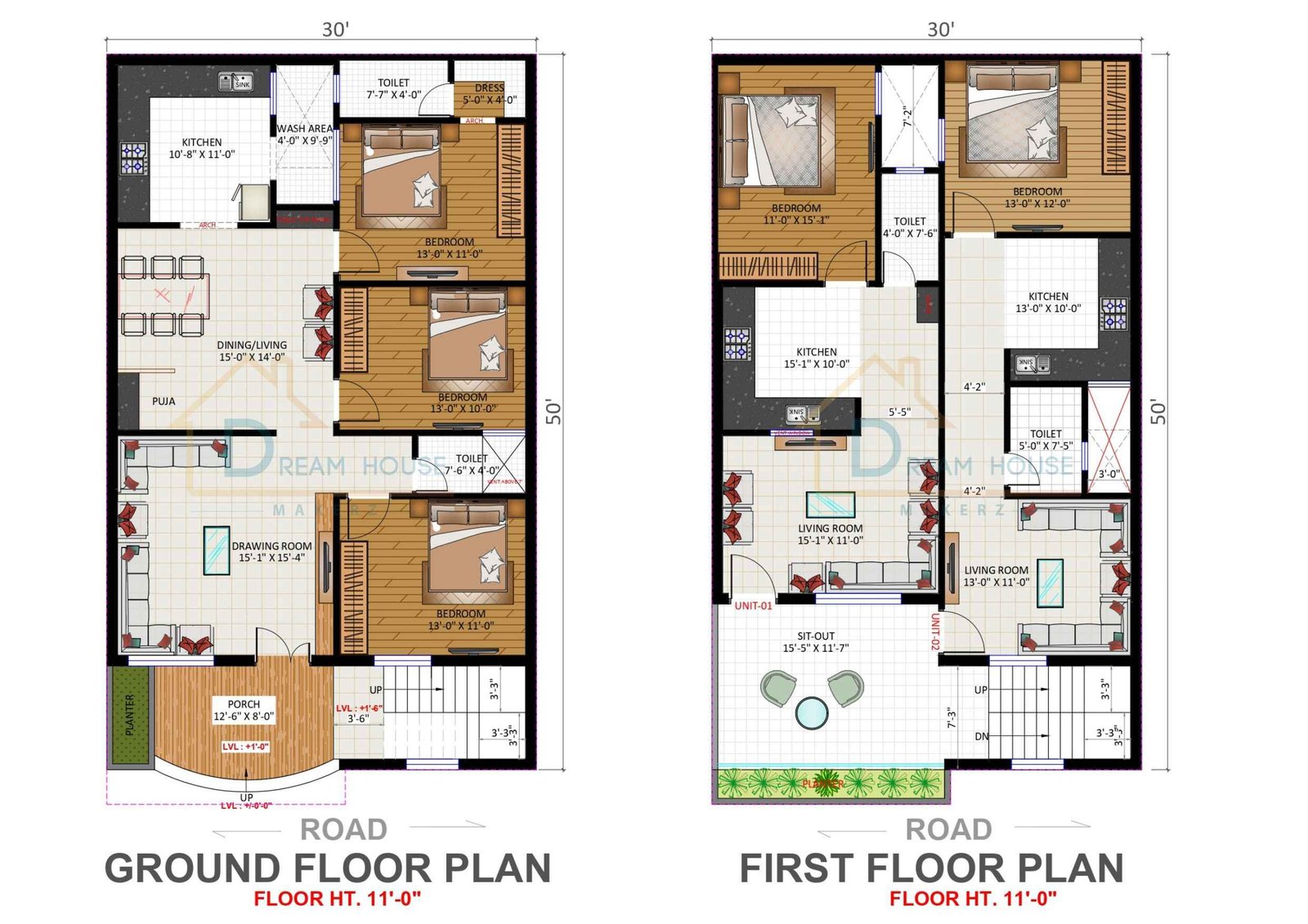 Duplex 3-BHK Ground Floor for Personal use and First Floor 1-BHK 2 Flats for Rent