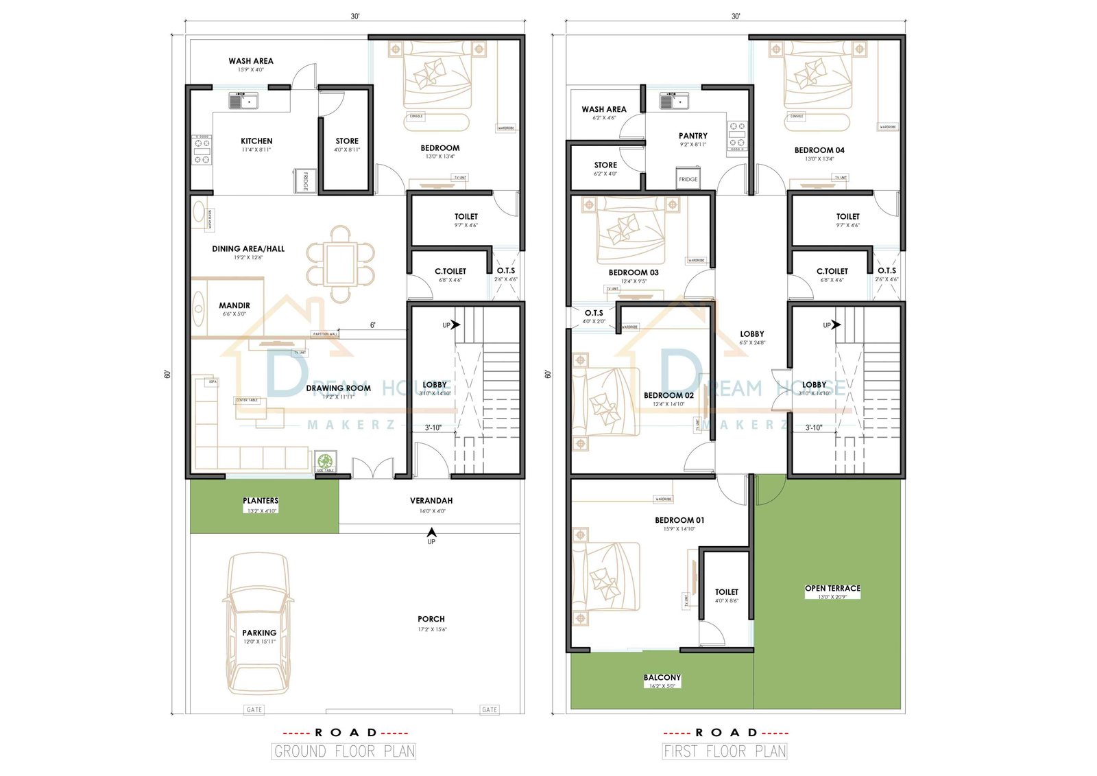 Duplex 5-BHK Modern House Plan with Car Parking & Open Terrace