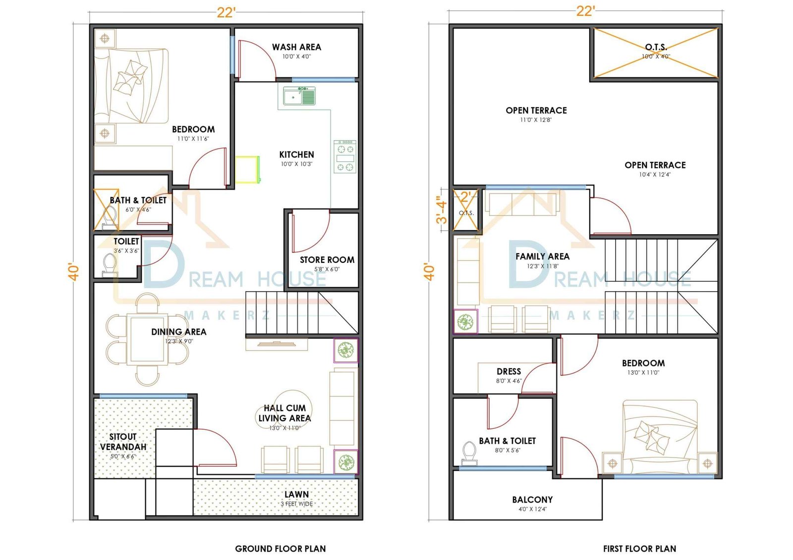 Duplex 2-BHK Modern Spacious House Floor Plan