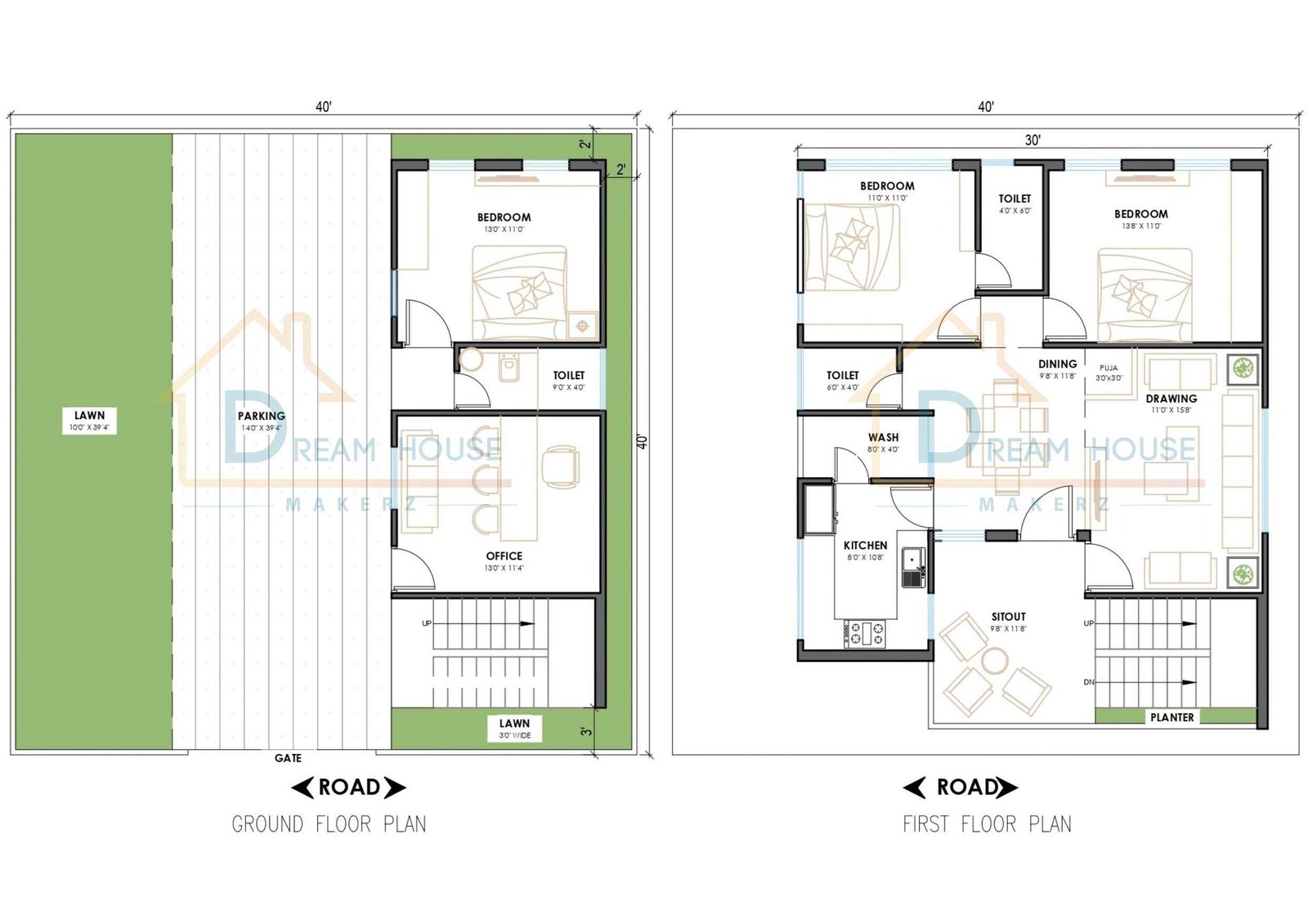 Duplex 3-BHK Modern House Floor Plan