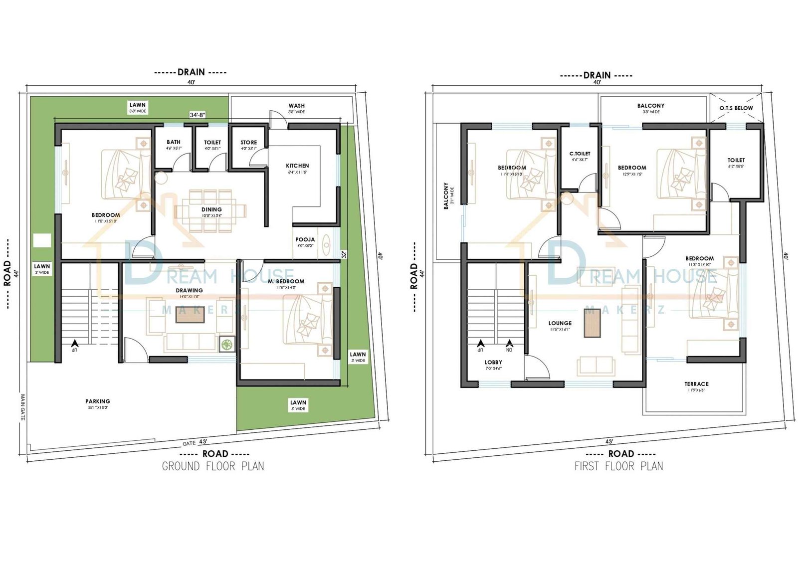 Duplex 5-BHK Modern House Floor Plan